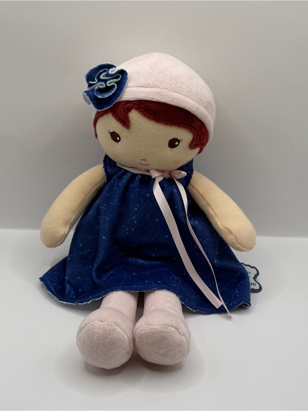 Kaloo Tendresse Doll Plush Stuffed Baby Doll Red Hair Blue Dress